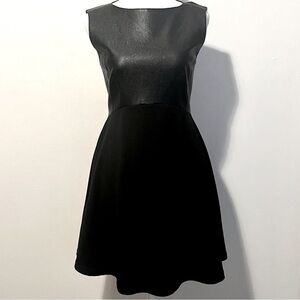 Black French Connection fit-and-flare mini dress with faux leather top